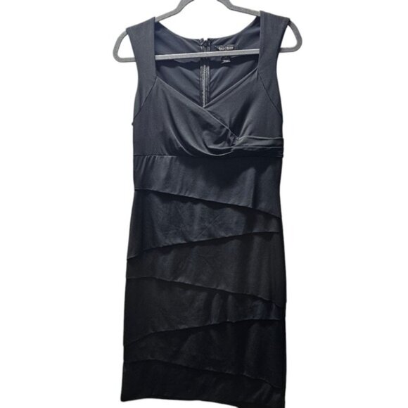White House Black Market Size 12 Sheath Little Black Dress Layered Design Sleeve - Picture 9 of 10